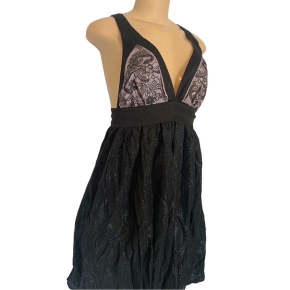 Lucca Couture Silk Blend Strappy Bra Style Deep-V Open-Back Empire Mini Dress - Picture 4 of 12